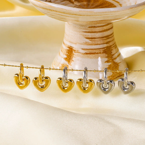 Women's Stainless Steel Geometric Crescent Love Flower Pendant Earrings With 18K Vacuum Plating In Furnace