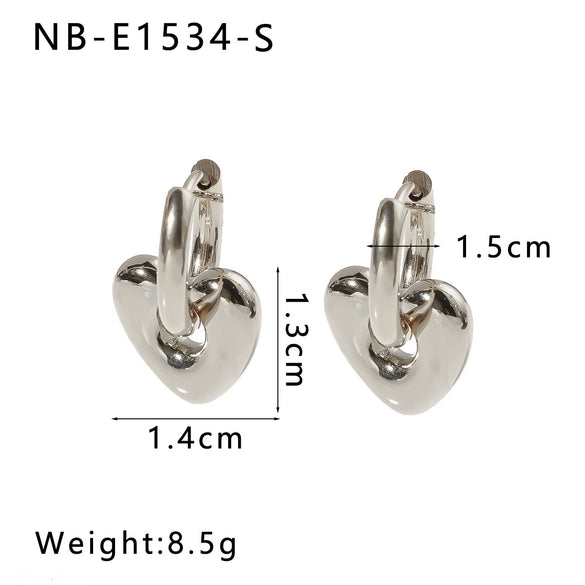 Women's Stainless Steel Geometric Crescent Love Flower Pendant Earrings With 18K Vacuum Plating In Furnace