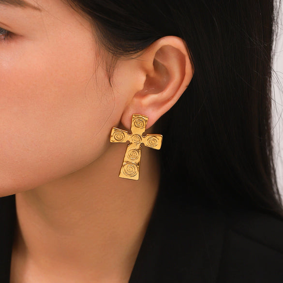 Women's Stainless Steel Geometric Cross Electroplated Light Luxury Vintage Earrings