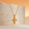 Women's Stainless Steel Geometric Cross Necklace With Zircon Design And 18K Gold Vacuum Plated Finish