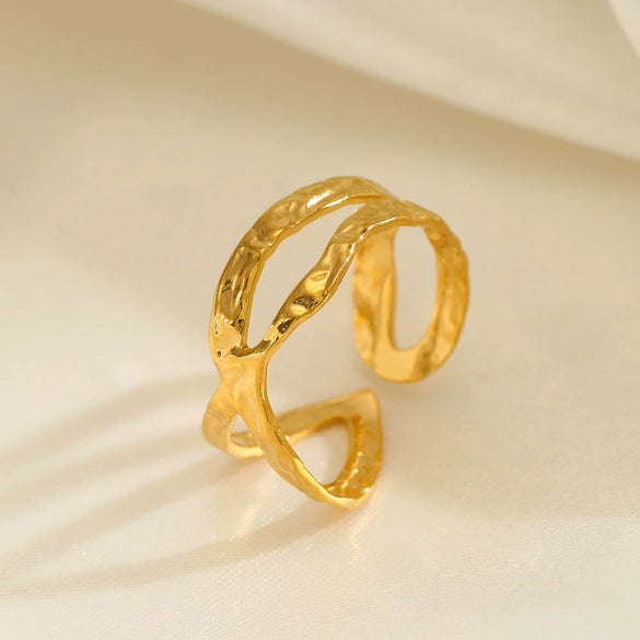 Women's Stainless Steel Geometric Cross Opening Ring With Electroplating