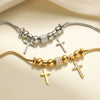 Women's Stainless Steel Geometric Cross Pendant Bracelet With 18K Gold Plated Electroplating And Zircon