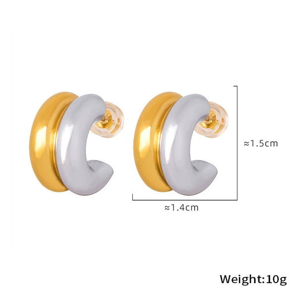 Women's 316L Stainless Steel Geometric Cshaped Diamond Earrings With 18K Real Gold Plating