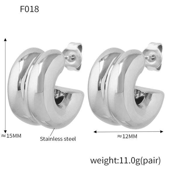 Women's 316L Stainless Steel Geometric Cshaped Diamond Earrings With 18K Real Gold Plating