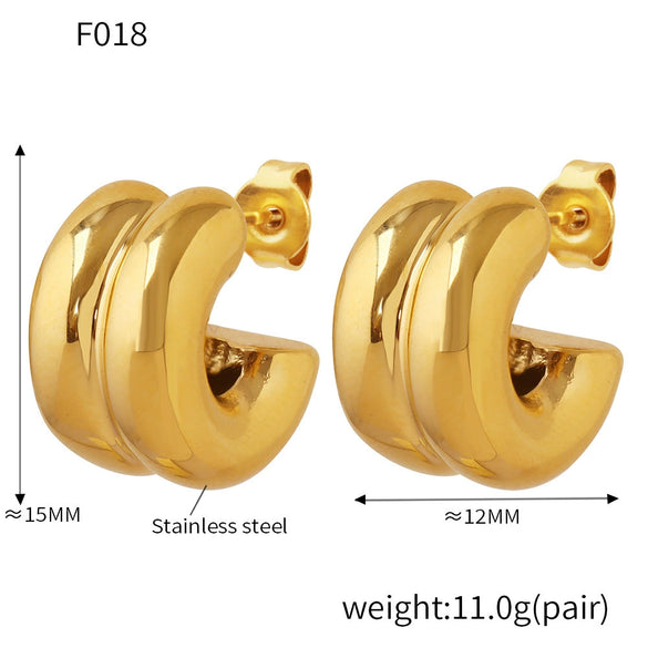 Women's 316L Stainless Steel Geometric Cshaped Diamond Earrings With 18K Real Gold Plating