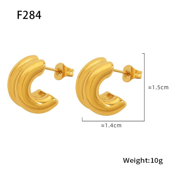 Women's 316L Stainless Steel Geometric Cshaped Diamond Earrings With 18K Real Gold Plating