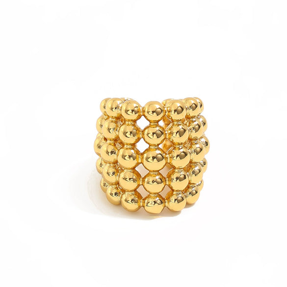 Women's Stainless Steel Geometric Cshaped Ear Cuff With Layered Round Bead Design And Plated Finish No Piercing Required