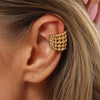 Women's Stainless Steel Geometric Cshaped Ear Cuff With Layered Round Bead Design And Plated Finish No Piercing Required