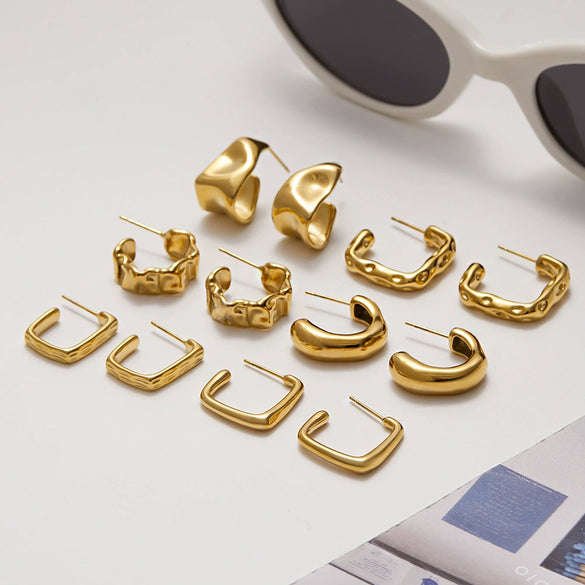 Women's Stainless Steel Geometric Cshaped Electroplated Earrings