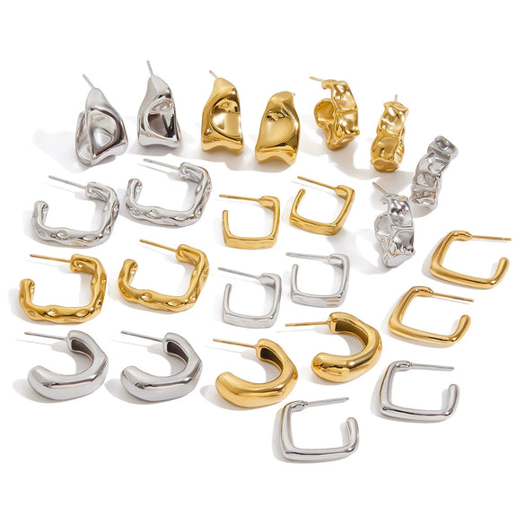 Women's Stainless Steel Geometric Cshaped Electroplated Earrings