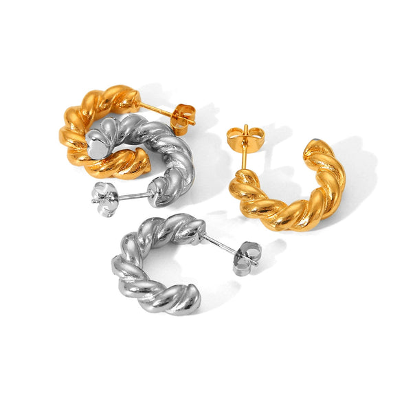 Women's Stainless Steel Geometric Cshaped Twist Earrings Electroplated
