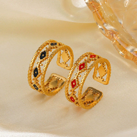 Women's Stainless Steel Geometric Devil's Eye Oil Drop Ring With Electroplating