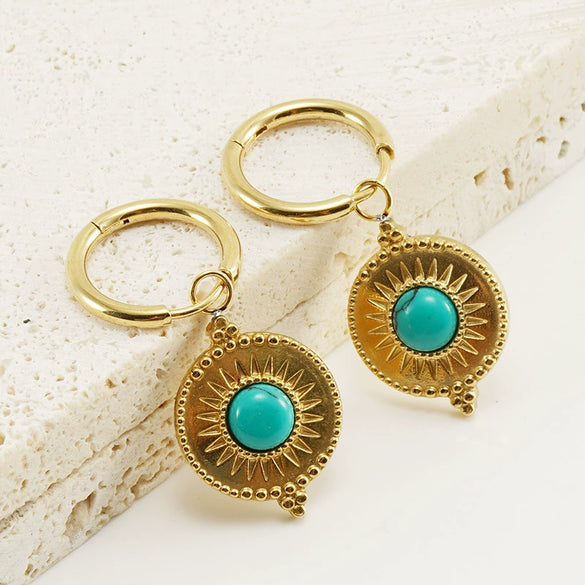 Women's 316L Stainless Steel Geometric Diamond Earrings 18K Gold Plated