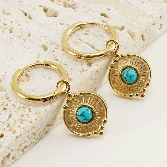 Women's 316L Stainless Steel Geometric Diamond Earrings 18K Gold Plated
