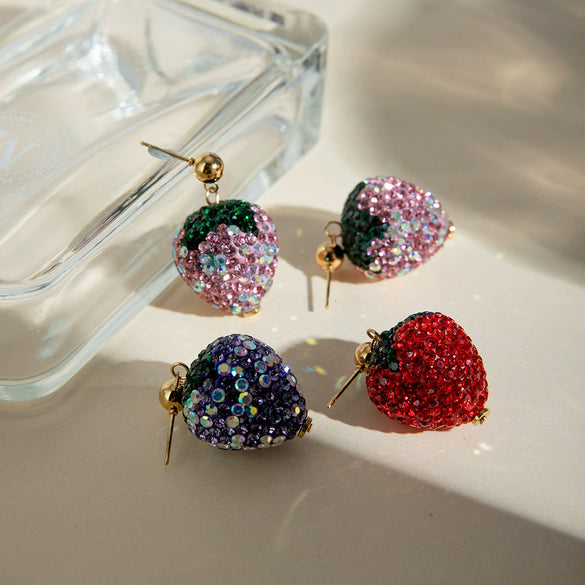 Women's Stainless Steel Geometric Diamond Strawberry Soft Ceramic Earrings Jewelry