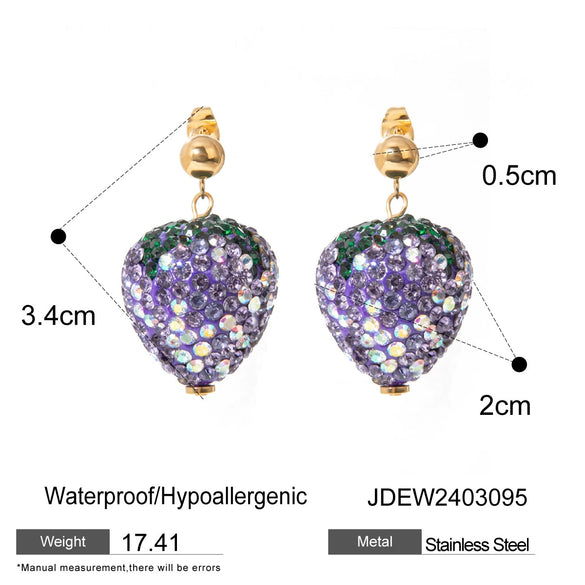 Women's Stainless Steel Geometric Diamond Strawberry Soft Ceramic Earrings Jewelry