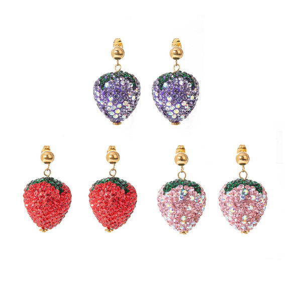 Women's Stainless Steel Geometric Diamond Strawberry Soft Ceramic Earrings Jewelry