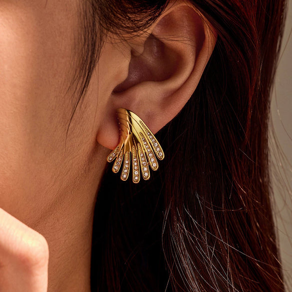 Women's Stainless Steel Geometric Diamond Wing Earrings