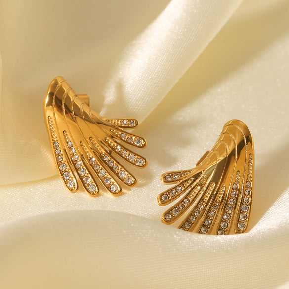 Women's Stainless Steel Geometric Diamond Wing Earrings