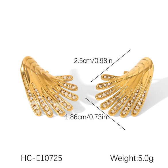 Women's Stainless Steel Geometric Diamond Wing Earrings