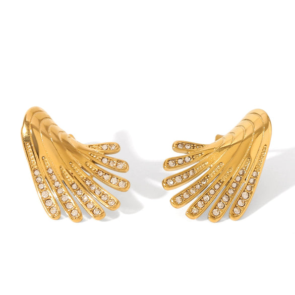 Women's Stainless Steel Geometric Diamond Wing Earrings