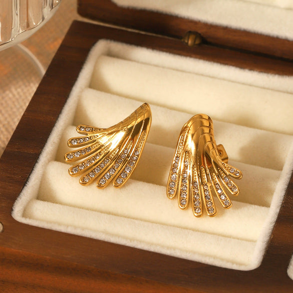 Women's Stainless Steel Geometric Diamond Wing Earrings