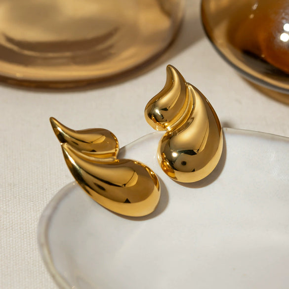 Women's Stainless Steel Geometric Double Layer Glossy Water Drop Earrings Jewelry With Electroplating Treatment