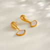 Women's Stainless Steel Geometric Drop Fan Earrings With White Shell Inlay And 18K Vacuum Plated Finish