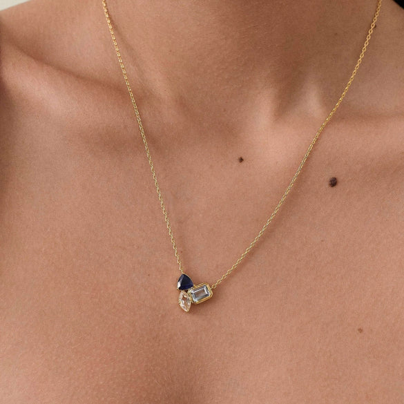 Women's Stainless Steel Geometric Drop Shape Ruby Clavicle Chain All Match Zircon Elegant Necklace