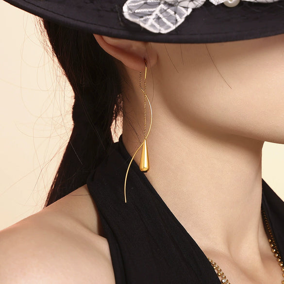 Women's 316L Stainless Steel Geometric Drop Tassel Earrings With Electroplating Design