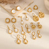 Women's Stainless Steel Geometric Dropshaped Cat's Eye Stone Earrings With 18K Gold Ball Pendant And Electroplating