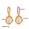 Women's Stainless Steel Geometric Dropshaped Cat's Eye Stone Earrings With 18K Gold Ball Pendant And Electroplating