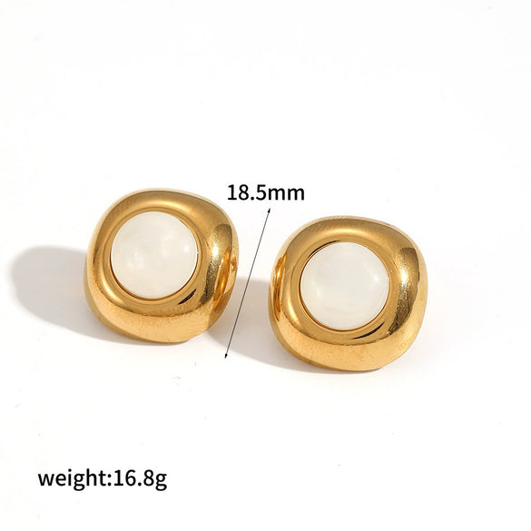Women's Stainless Steel Geometric Dropshaped Cat's Eye Stone Earrings With 18K Gold Ball Pendant And Electroplating