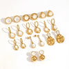 Women's Stainless Steel Geometric Dropshaped Cat's Eye Stone Earrings With 18K Gold Ball Pendant And Electroplating