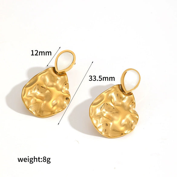 Women's Stainless Steel Geometric Dropshaped Cat's Eye Stone Earrings With 18K Gold Ball Pendant And Electroplating