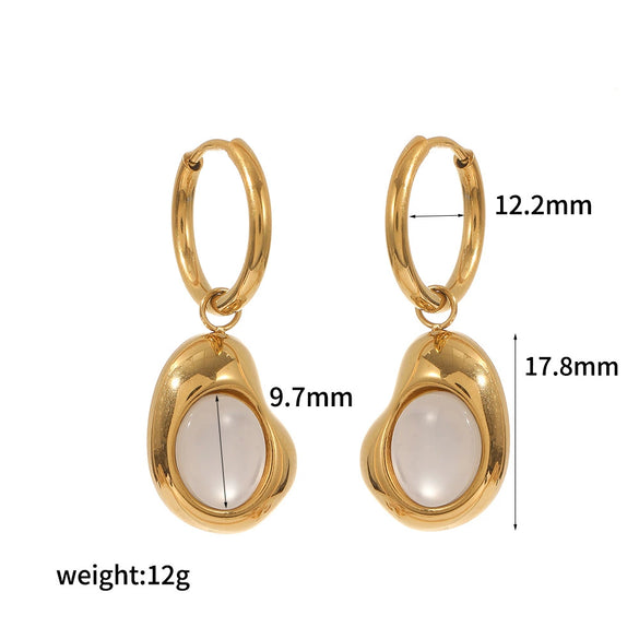 Women's Stainless Steel Geometric Dropshaped Cat's Eye Stone Earrings With 18K Gold Ball Pendant And Electroplating