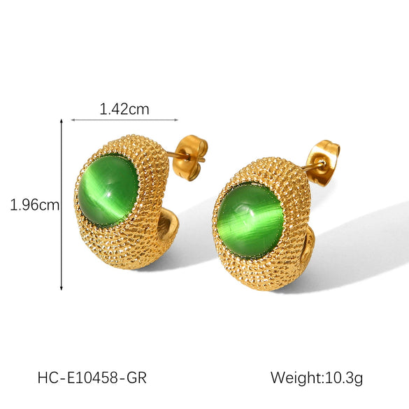 Women's Stainless Steel Geometric Dropshaped Electroplated Cat's Eye Stone Earrings
