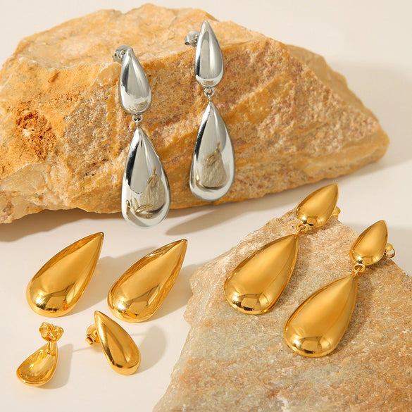 Women's Stainless Steel Geometric Dropshaped Electroplated Drop Earrings
