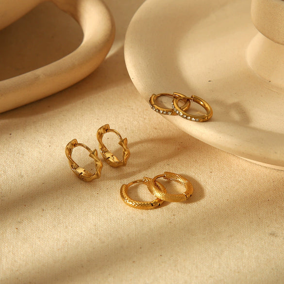 Women's Stainless Steel Geometric Ear Buckle Earrings With 18K Goldplated Treatment