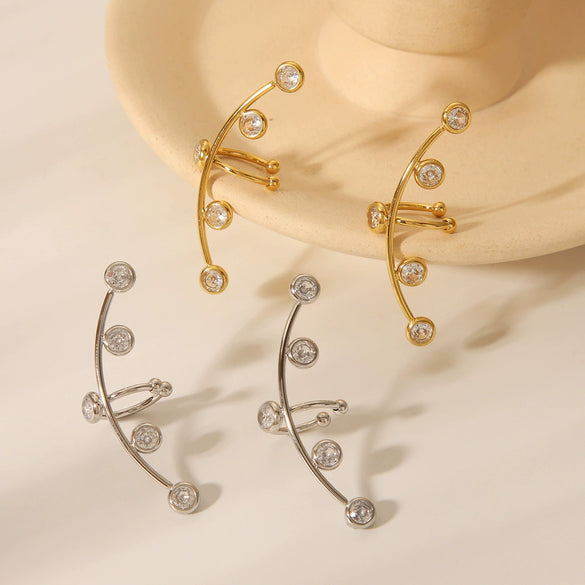 Women's Stainless Steel Geometric Ear Clip Earrings With 18K Gold Electroplating