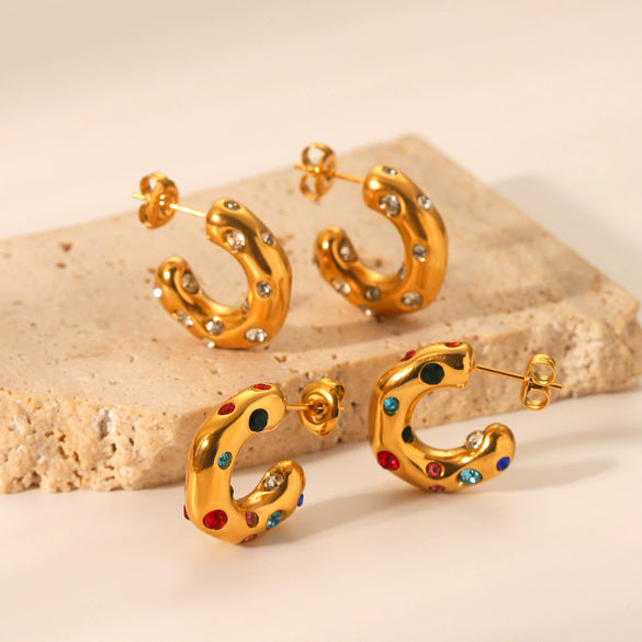 Women's Stainless Steel Geometric Earrings Inlaid With Zircon