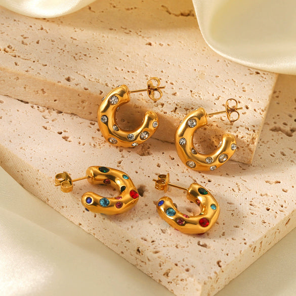 Women's Stainless Steel Geometric Earrings Inlaid With Zircon