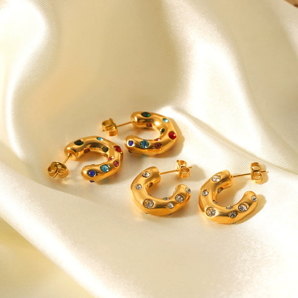 Women's Stainless Steel Geometric Earrings Inlaid With Zircon