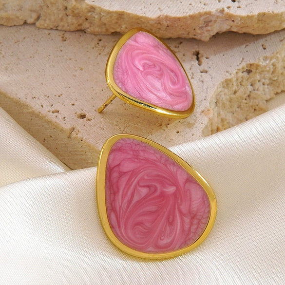 Women's 304 Stainless Steel Geometric Earrings With Colorful Enamel Finish Electroplated Fashion Jewelry