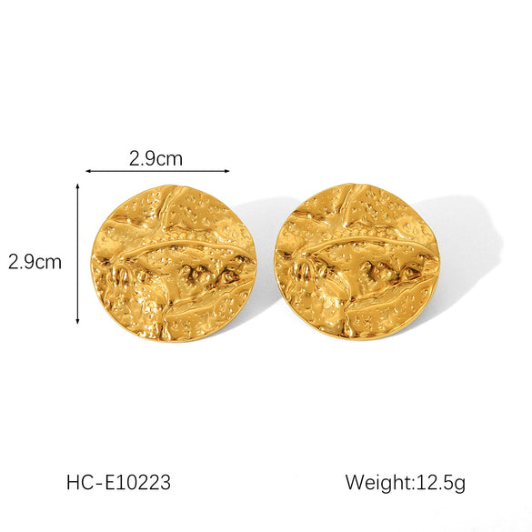 Women's Stainless Steel Geometric Earrings With Electroplating And Hammer Process