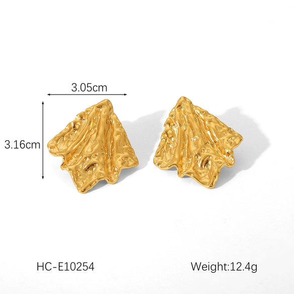 Women's Stainless Steel Geometric Earrings With Electroplating And Hammer Process