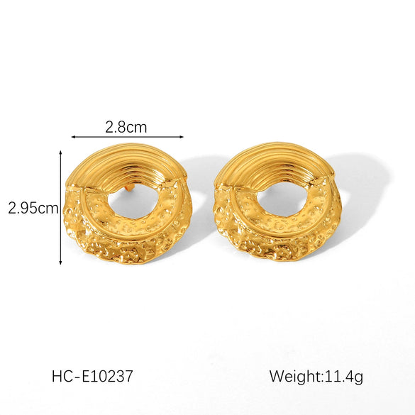 Women's Stainless Steel Geometric Earrings With Electroplating And Hammer Process