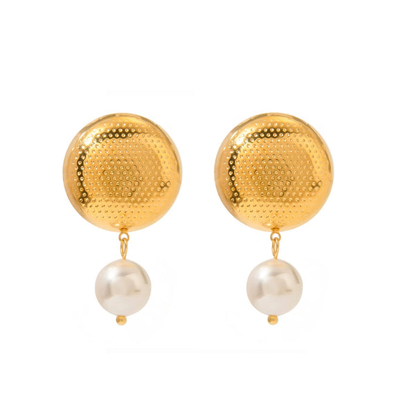 Women's Stainless Steel Geometric Electroplated Flower Round Pearl Earrings Jewelry