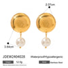 Women's Stainless Steel Geometric Electroplated Flower Round Pearl Earrings Jewelry