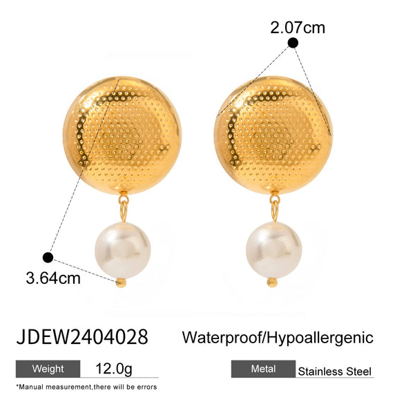 Women's Stainless Steel Geometric Electroplated Flower Round Pearl Earrings Jewelry